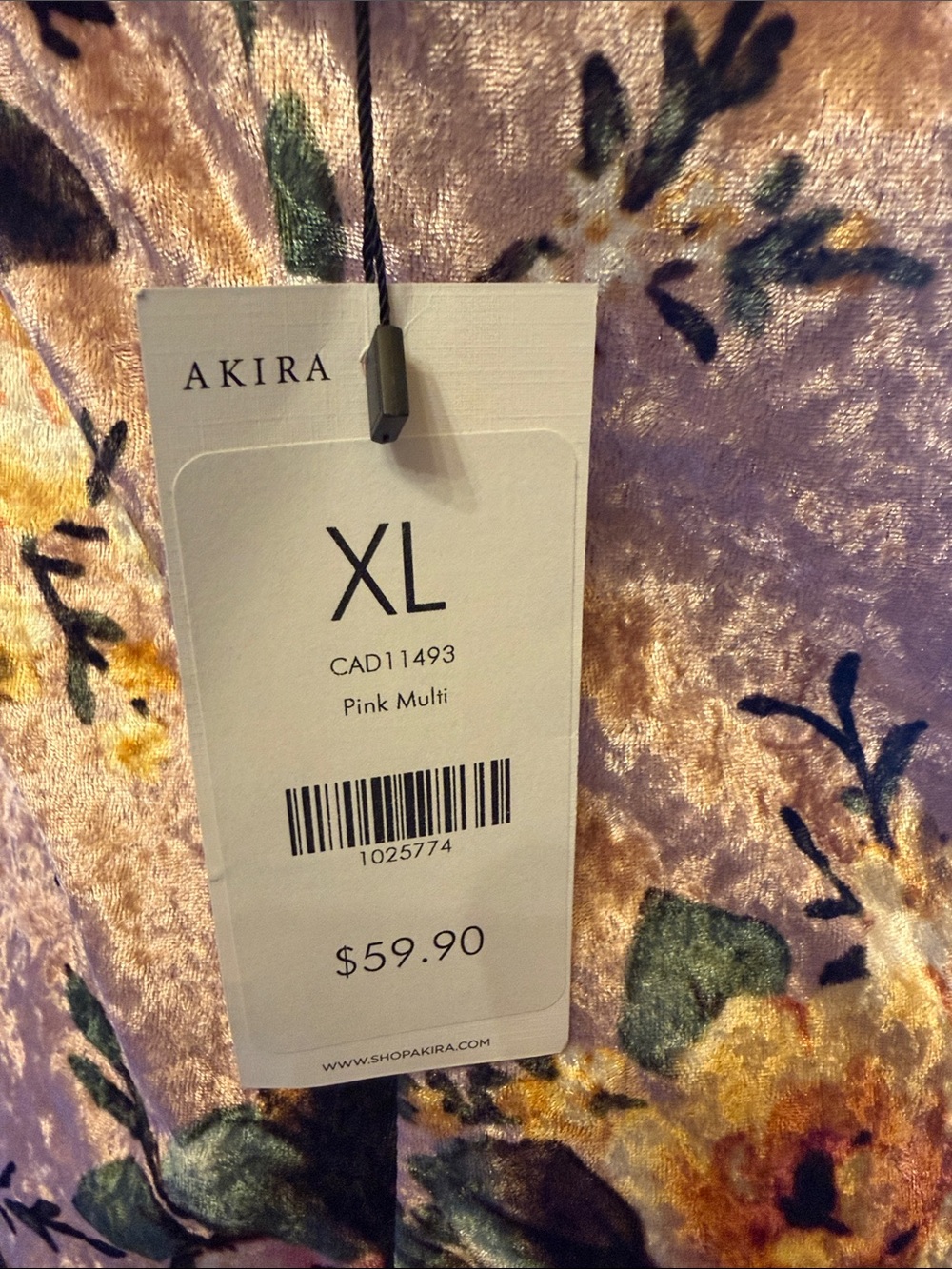 AKIRA Mauve Floral Velvet Cowl Midi Dress - Picture 2 of 2